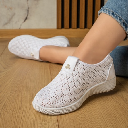 Incaltaminte dama, Espadrile dama cu perforatii din material textil albe MOD13060, modlet.ro