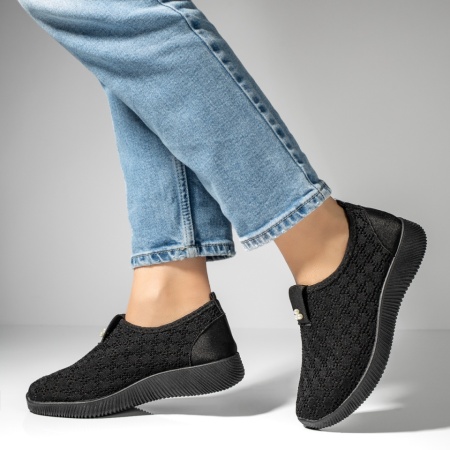 Incaltaminte dama, Espadrile dama cu perforatii din material textil negre MOD13060, modlet.ro