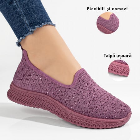 Espadrile sport dama cu strasuri din material textil mov ZEF10997, 3, zeforia.ro