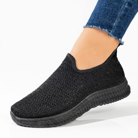 REDUCERI INCALTAMINTE, Espadrile sport dama negre cu strasuri atasate MOD09087, modlet.ro