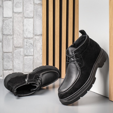 Ghete barbati cu siret elastic negre suede din Piele naturala MOD13988