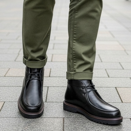 Ghete barbati negre cu siret elastic din Piele naturala MOD14033, 2, modlet.ro