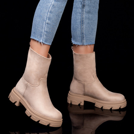 REDUCERI INCALTAMINTE, Ghete bej suede dama cu talpa groasa MOD07525, modlet.ro