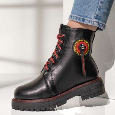 Ghete cu siret si fermoar dama negre cu rosu MOD07156, 2, modlet.ro