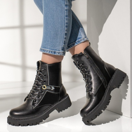 Ghete cu siret, talpa groasa si fermoar dama negre MOD07167, 2, modlet.ro