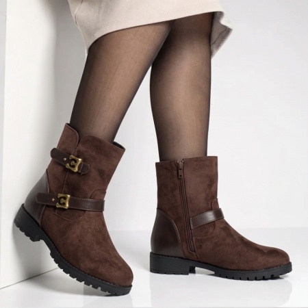 Ghete dama cu accesoriu decorativ maro suede LILI45, 3, modlet.ro