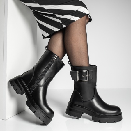 Ghete dama cu fermoar si catarama negre MOD12912, 2, modlet.ro