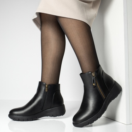 Ghete dama cu fermoar si talpa groasa negre MOD14105, 3, modlet.ro