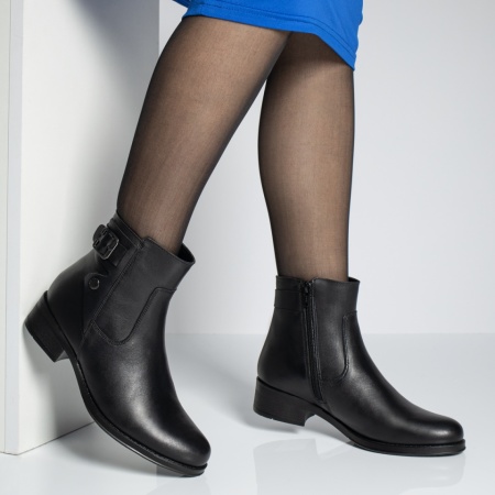 Ghete dama cu fermoar si talpa joasa negre din Piele naturala MOD05673, 3, modlet.ro