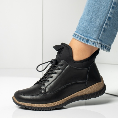 Ghete dama cu siret elastic si fermoar negre din Piele naturala DORA68, 2, modlet.ro