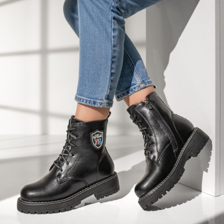Ghete dama cu siret, fermoar si talpa groasa negre MOD07166, 4, modlet.ro
