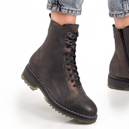 Ghete dama cu siret si fermoar maro din Piele naturala MOD05386