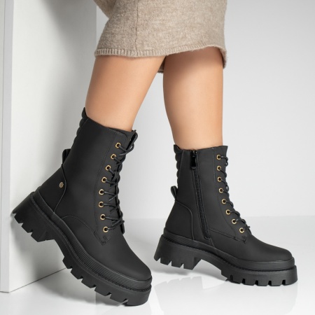 Ghete dama cu siret si talpa groasa negre MOD12848, 4, modlet.ro