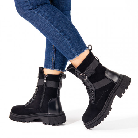 Ghete Dama, Ghete dama cu talpa groasa negre suede MOD10850, modlet.ro