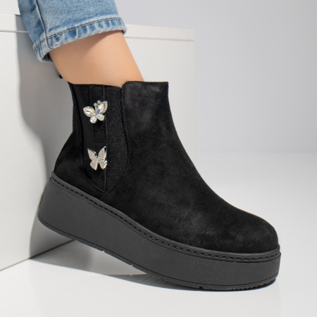 Ghete dama cu talpa groasa si accesorii metalice negre suede ZEF12396, 4, zeforia.ro