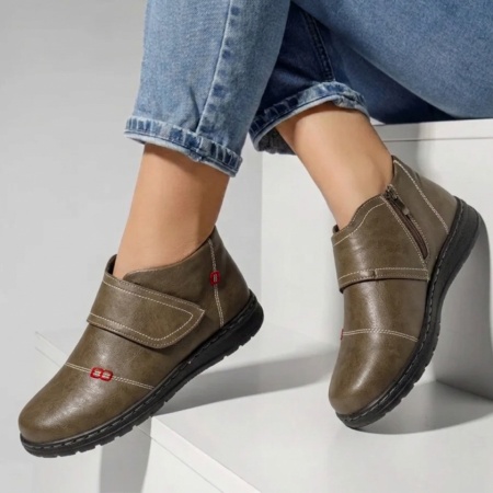 Ghete dama cu talpa joasa si fermoar khaki LILI26, 3, modlet.ro
