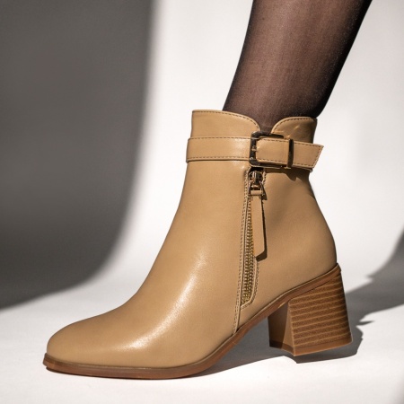REDUCERI INCALTAMINTE, Ghete dama cu toc gros si fermoar khaki MOD12635, modlet.ro