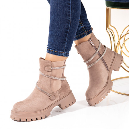 REDUCERI INCALTAMINTE, Ghete dama khaki suede cu accesoriu detasabil MOD10716, modlet.ro