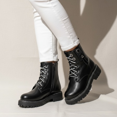 REDUCERI INCALTAMINTE, Ghete negre cu siret si fermoar dama MOD07152, modlet.ro