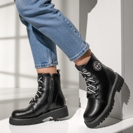 Ghete negre cu talpa groasa si fermoar dama MOD07148, 4, modlet.ro