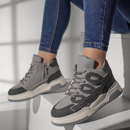 REDUCERI INCALTAMINTE, Ghete sport dama cu fermoar gri MOD10857, modlet.ro