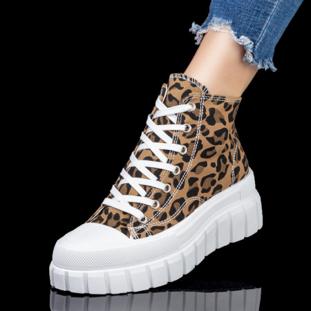 Ghete sport dama cu talpa groasa bej cu print MOD07931