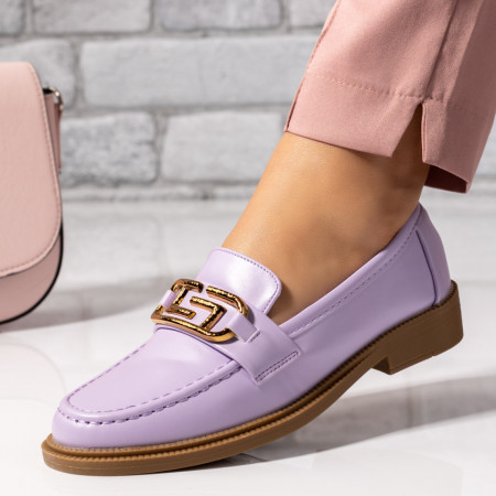 Balerini si Mocasini Dama, Mocasini dama cu accesoriu metalic mov MOD09758, modlet.ro
