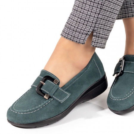 REDUCERI INCALTAMINTE, Mocasini dama cu catarama decorativa verzi suede din Piele naturala ZEF09884, zeforia.ro