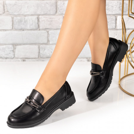Mocasini dama negri cu accesoriu metalic MOD10137, 3, modlet.ro