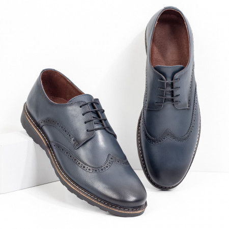 Pantofi barbati, Pantofi barbatesti eleganti cu siret din Piele naturala albastri ZEF03546 - zeforia.ro