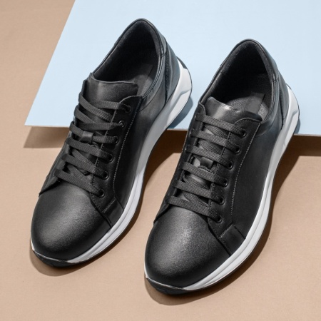 Pantofi barbati casual negri cu talpa alba din Piele Naturala MOD11916, 2, modlet.ro