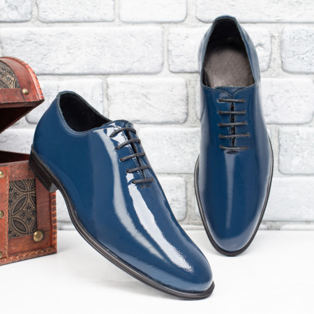 Plateste Jumatate!, Pantofi barbati eleganti albastri lacuiti din Piele naturala MOD08777, modlet.ro