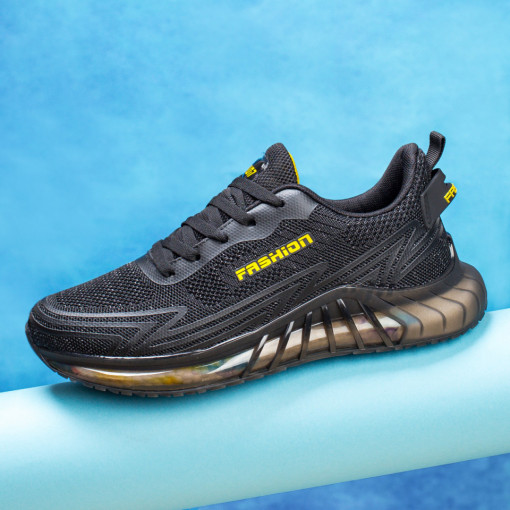 Pantofi barbati sport negri cu galben din material textil MDL01574