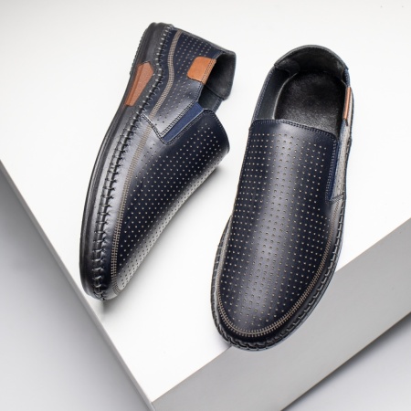 Pantofi casual barbati cu perforatii albastru inchis din Piele naturala MOD13644, 3, modlet.ro