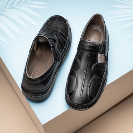 Pantofi barbati, Pantofi casual barbati cu perforatii negri din Piele naturala MOD13433, modlet.ro