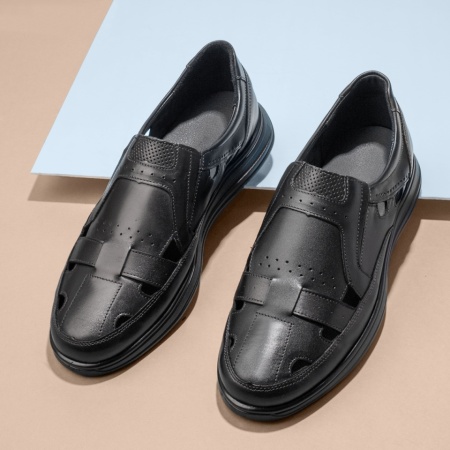 Pantofi casual barbati cu perforatii negri din Piele naturala ZEF13466, 4, zeforia.ro