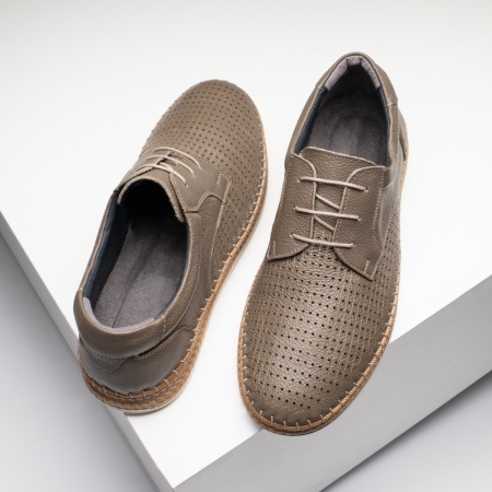Pantofi casual barbati cu siret si perforatii gri din Piele naturala ZEF13646
