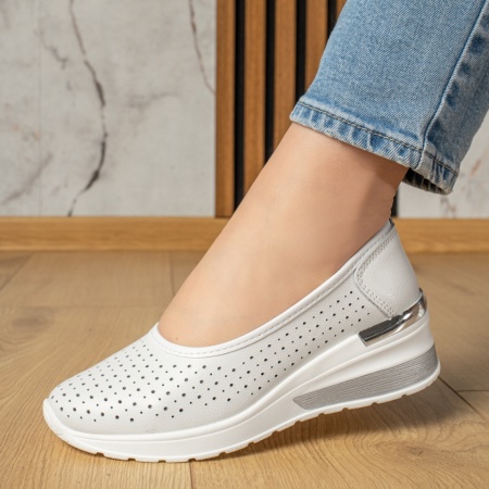 Pantofi dama, Pantofi casual cu platforma albi din Piele naturala MOD13241, modlet.ro