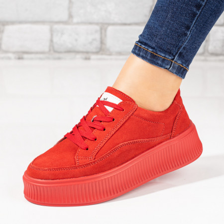 Plateste Jumatate!, Pantofi casual cu talpa groasa rosii suede din Piele naturala MOD10274, modlet.ro
