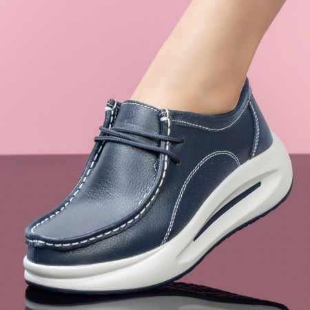 Pantofi casual dama albastri inchis cu platforma din Piele naturala MDL06737