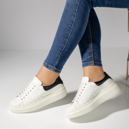 Pantofi casual dama albi cu siret din Piele naturala MOD03628, 3, modlet.ro