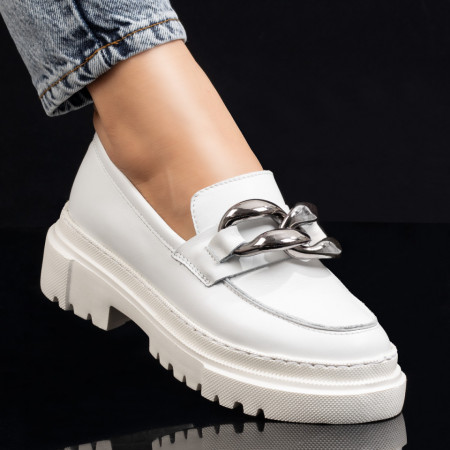 Pantofi casual dama albi din Piele naturala cu aplicatii metalice ZEF07051