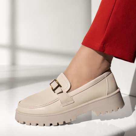 Pantofi casual dama cu accesoriu decorativ bej LILI16, 2, modlet.ro