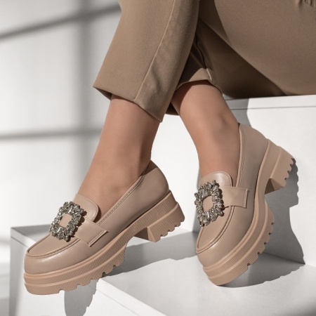 Pantofi casual dama, Pantofi casual dama cu accesoriu decorativ bej MOD09976, modlet.ro