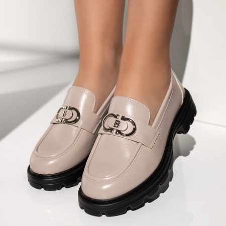 Pantofi casual dama cu accesoriu decorativ bej MOD13370, 2, modlet.ro