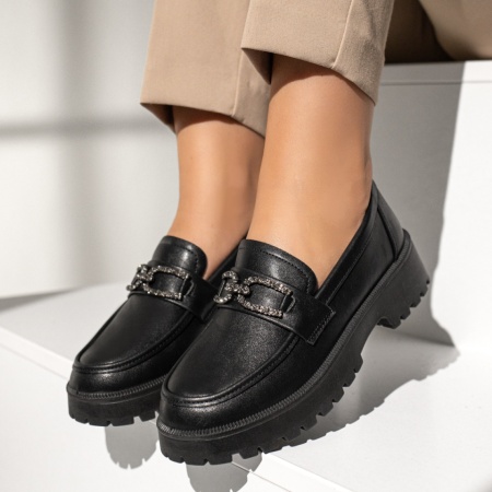 Pantofi casual dama cu accesoriu decorativ negri MOD12988, 2, modlet.ro