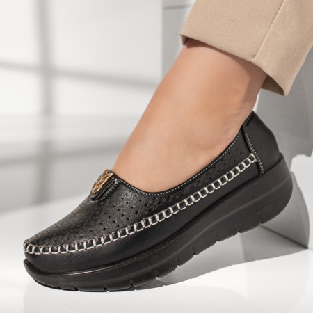 Pantofi dama, Pantofi casual dama cu accesoriu decorativ negri MOD13085, modlet.ro