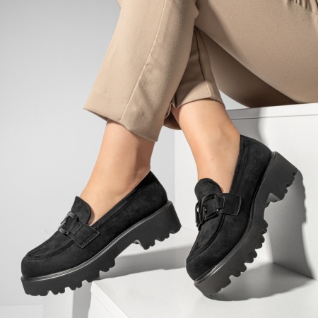 Pantofi casual dama cu accesoriu decorativ negru suede MOD13093, 2, modlet.ro