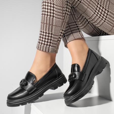 Pantofi casual dama cu accesoriu metalic negri ZEF09993, 3, zeforia.ro