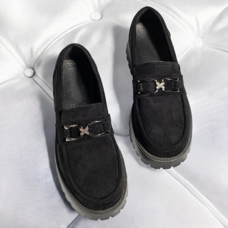 Pantofi casual dama cu accesoriu metalic negru suede MOD12987, 4, modlet.ro